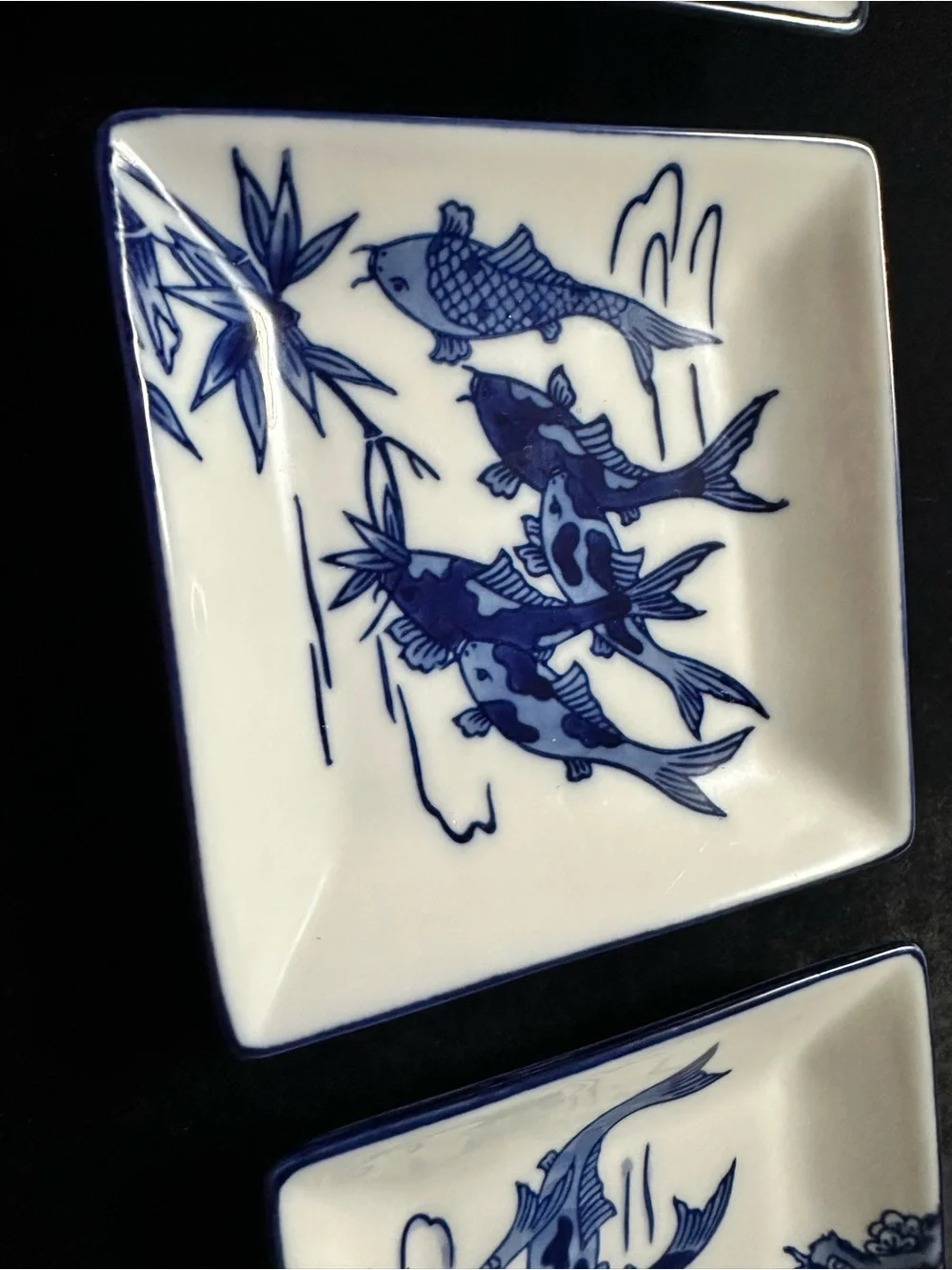 World Market Ceramic Blue and White Wabi Sabi Square Plates set of 3